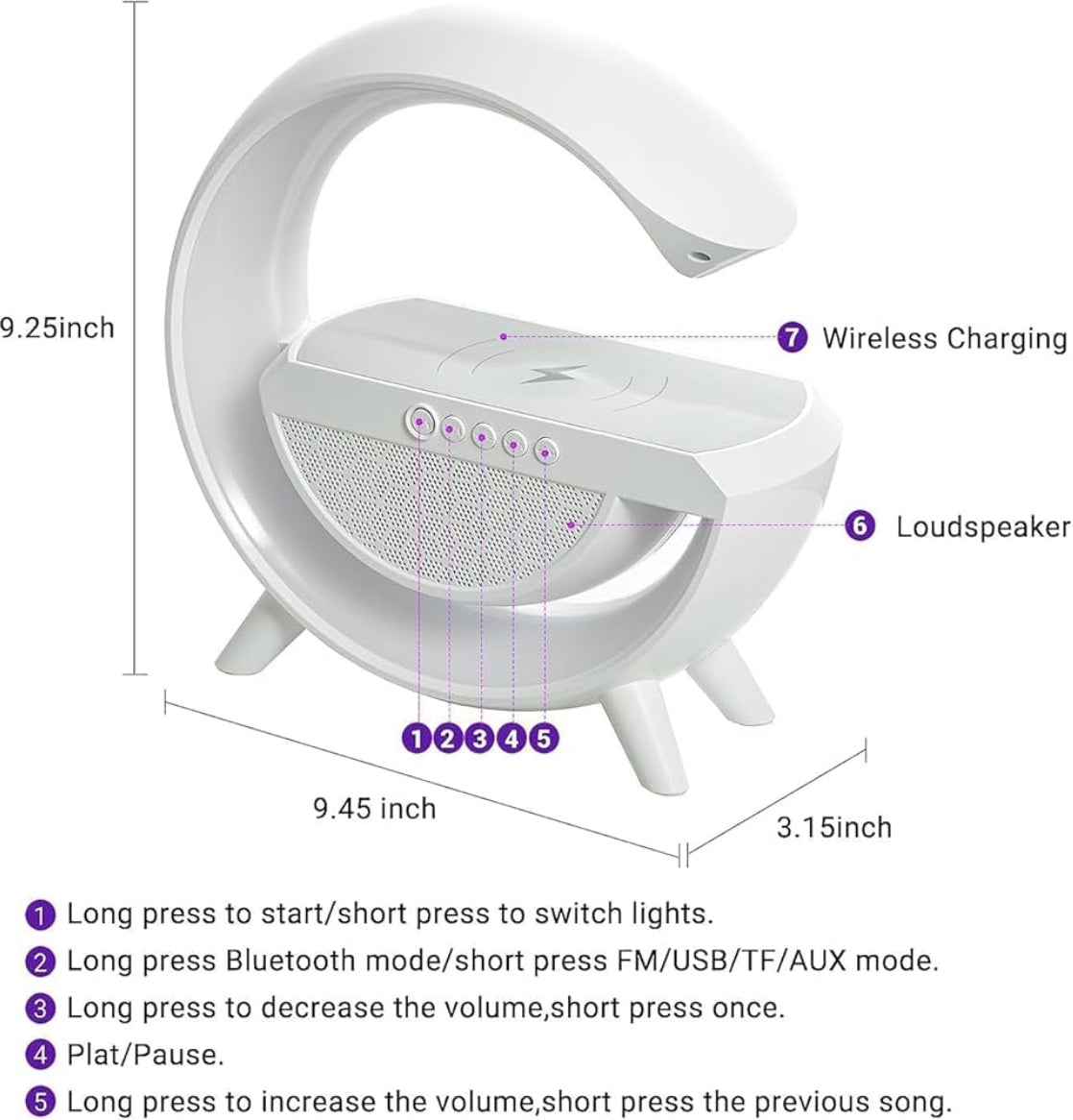 g-shape led wireless charging speaker lamp